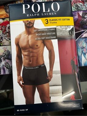 Polo by Ralph Lauren Men’s Red & Black Classic Fit Cotton Trunks - 3 Pack